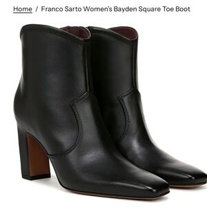 Franco Sarto Black Leather Bayden Square Toe Heel Ankle Boots